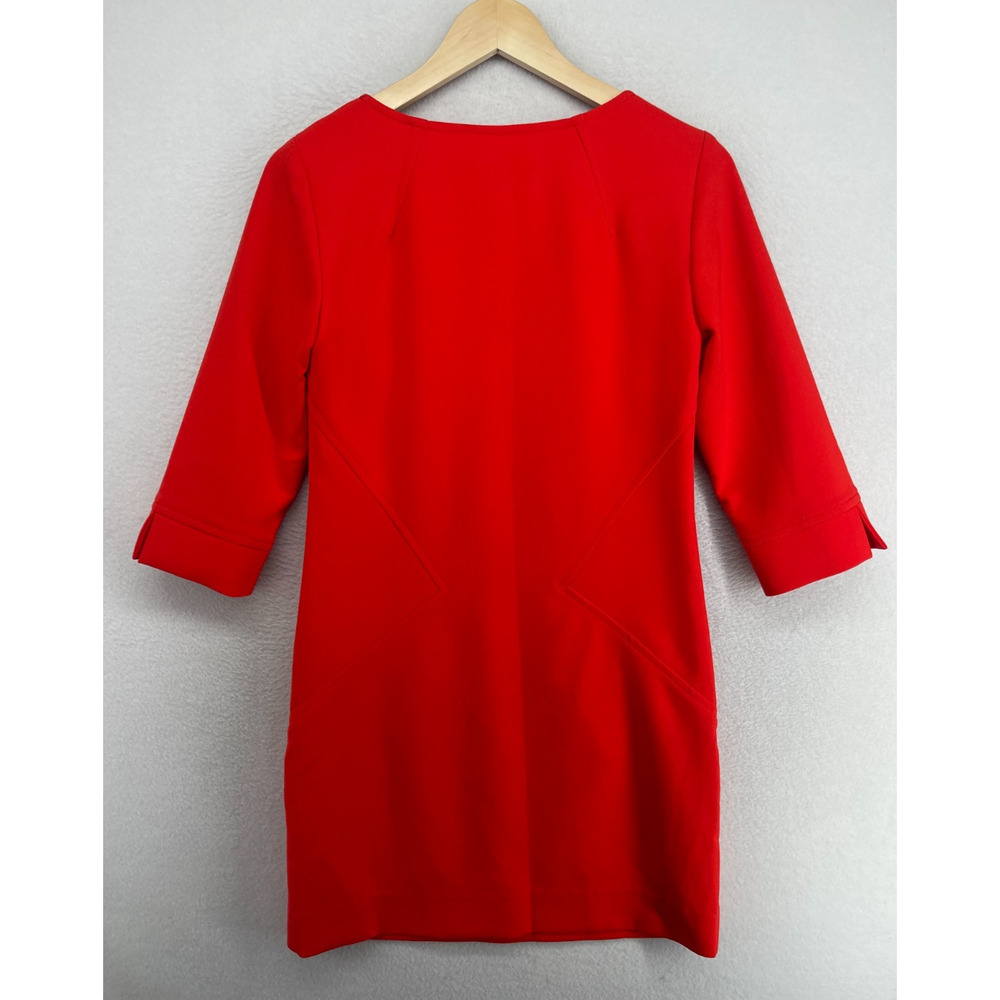 TRINA TURK Dress 2 Silvia Sheath Mini Crepe V-Neck Slit 3/4 Sleeve Red - Picture 3 of 14
